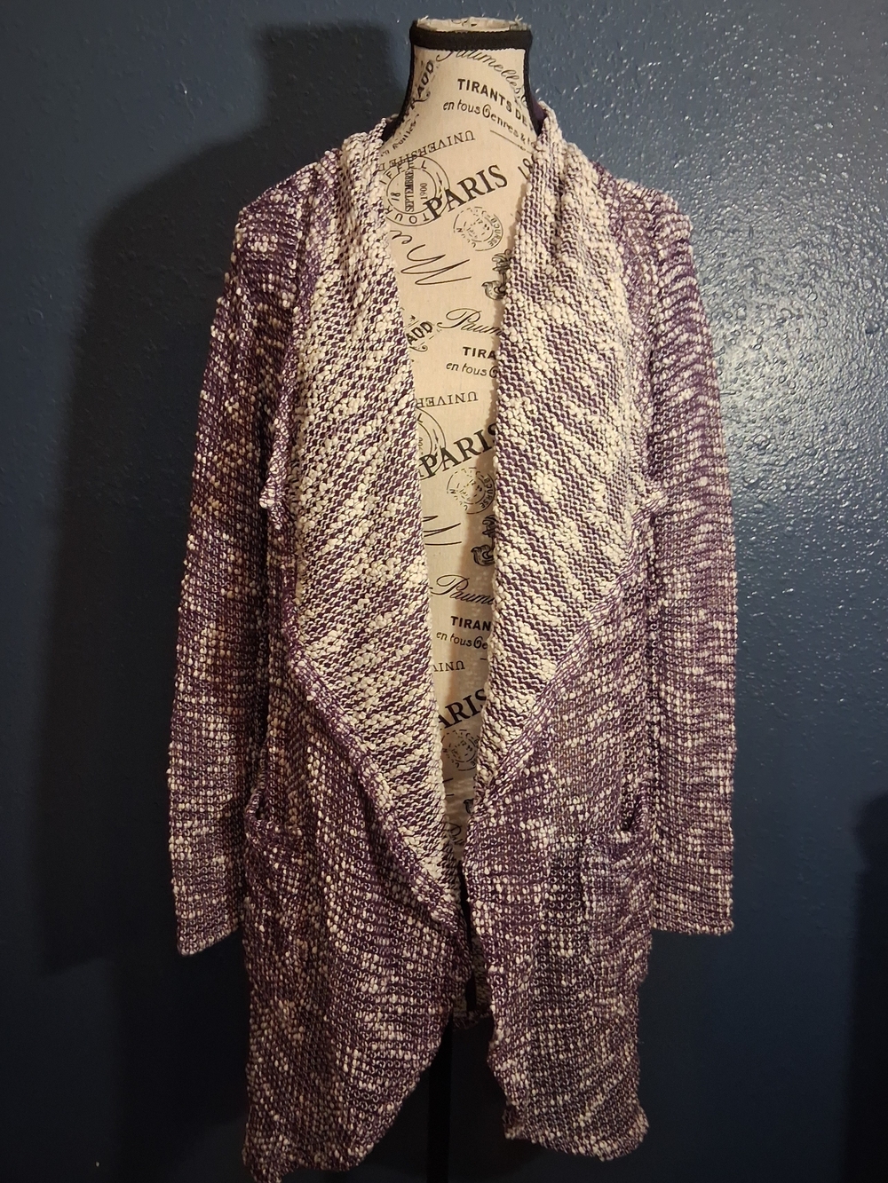 Fabletics Womens Purple and Cream Marled Open-Front Cardigan Small